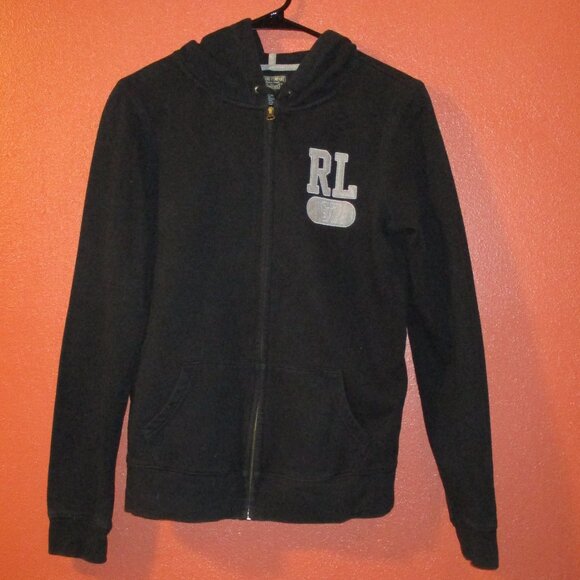 Polo Ralph Lauren Woman Medium Black White Full Zip Pockets Hooded Jacket - Picture 1 of 8